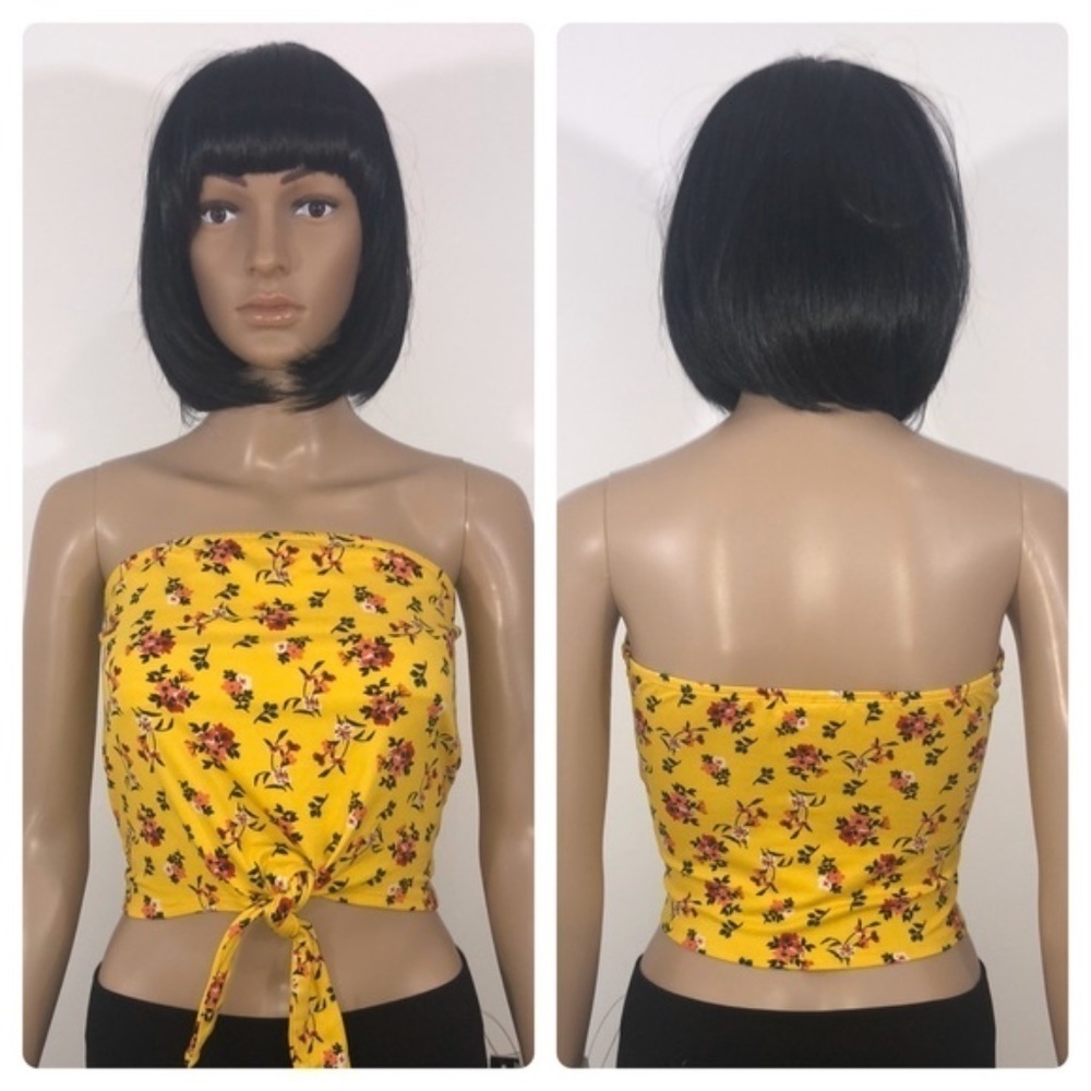 New Floral Print Tie Front Bandeau Crop Top